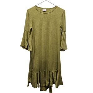 Lularoe Maurine Bell Sleeve Green Midi Dress Women’s Sz XS Tiered